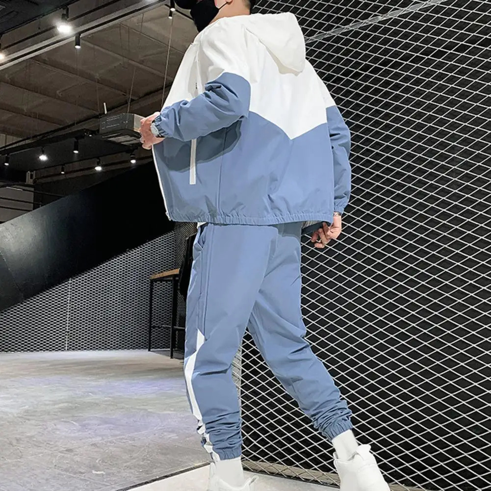 Men Coat Pants Set Men Jacket Trousers Set Colorful Mens Sportswear Set with Hooded Zipper Coat Elastic Waist for Spring 241225