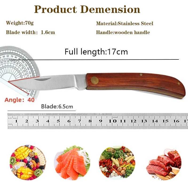Stainless steel fruit cutting knife wooden handle folding knife household melon fruit vegetable knife pocket knife Y241227