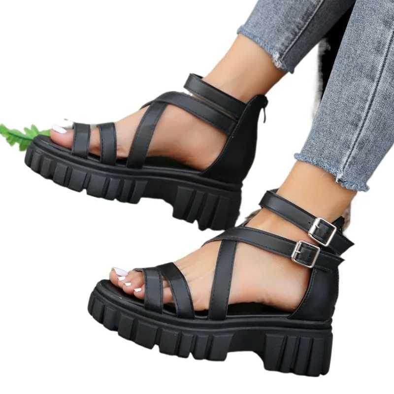 High Quality Chunky High Heels Roman Sandals for Women Summer Ankle Strap Plarform Sandals Woman Strap Thick Heeled Party Shoes T241227