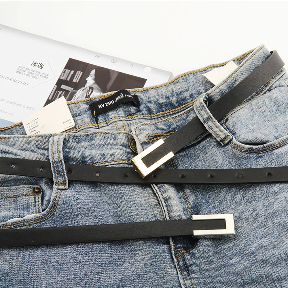 Women Thin Belt Black Gold Silver Metal Buckle Ladies Trouser Dress Decoration Waistband Vintage Casual PU Leather Waist 241225