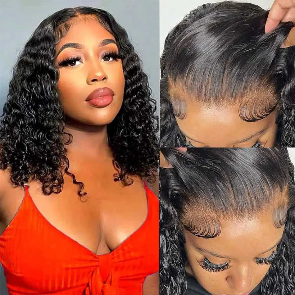 Brazilian Loose Deep Water Wave 13x4 Lace Frontal Human Hair Wigs Transparent 4x4 Curly Short Bob Wig 200% Density 12 14 16 InchXJ250213