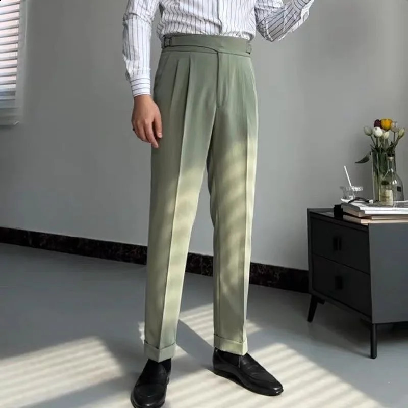 Oldyanup Men Vintage Gurkha Pants British Style High Waist Casual Straight Trousers Spring Autumn Fashion Naples Suit Pant 241227