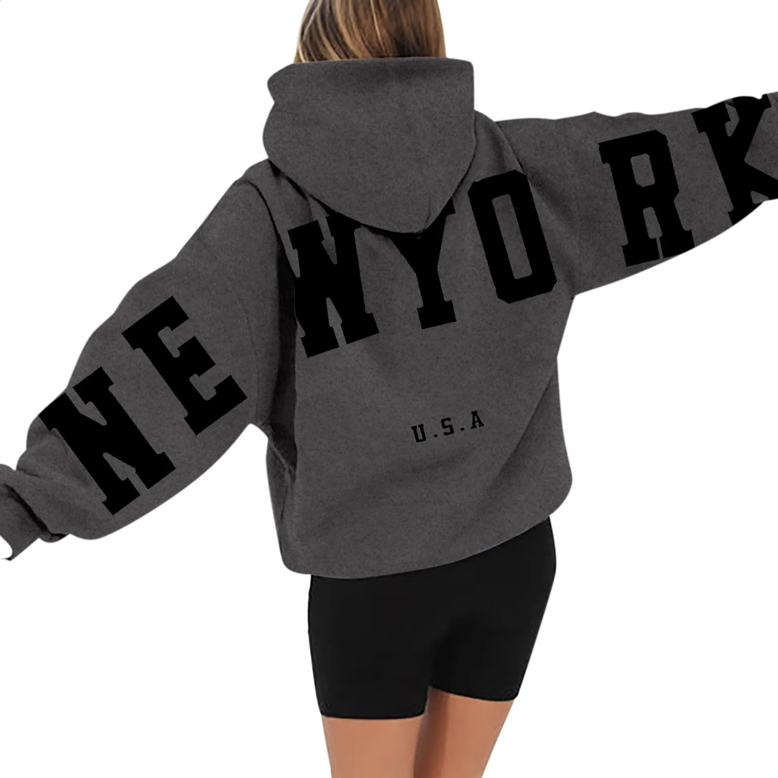 Sweatshirt Workout WomenS Long Sleeved Zipperless Back York USA Printed Hoodie Hip Hop Fashion Couple Clothes 241223