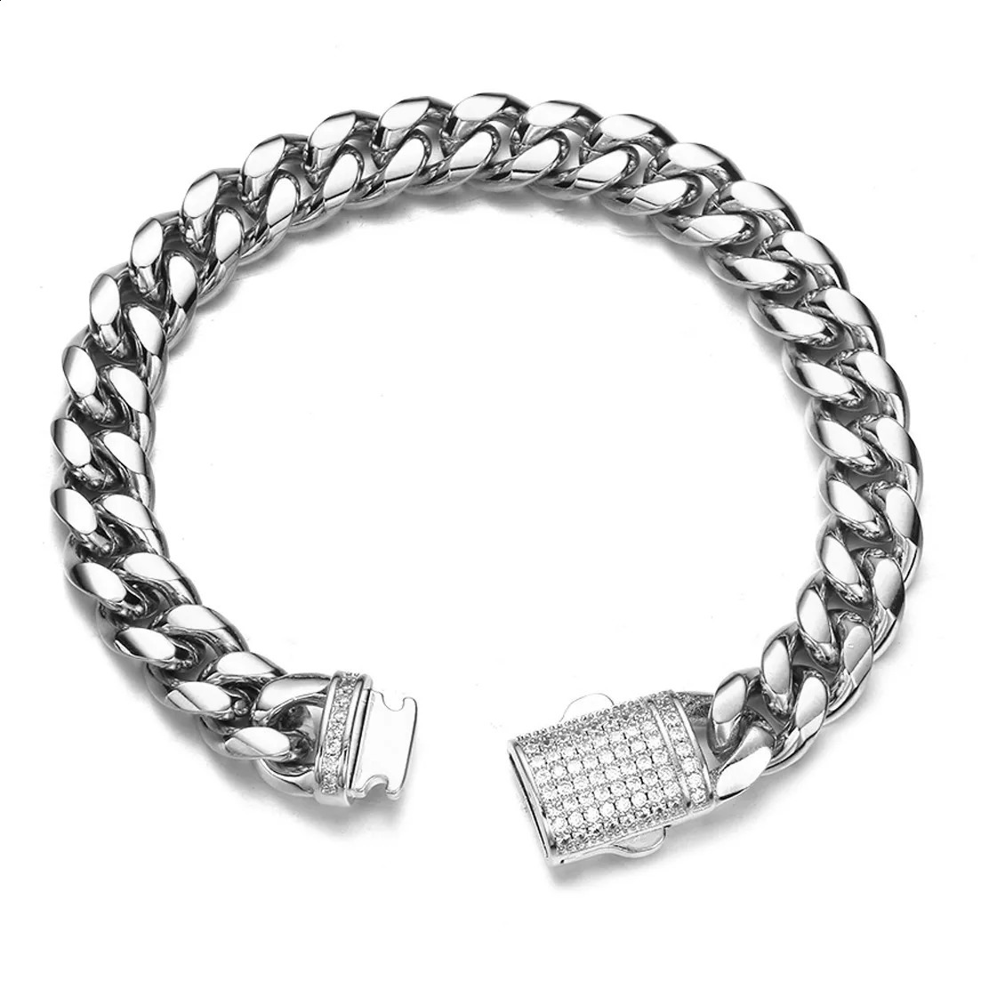 6/8/10/12/14mm HipHop Crystal Buckle Men Women 316L Stainless Steel Miami Cuban Link Chain Bracelet Fashion Jewelry 241227