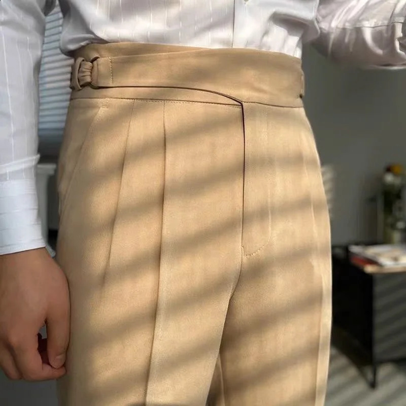 Oldyanup Men Vintage Gurkha Pants British Style High Waist Casual Straight Trousers Spring Autumn Fashion Naples Suit Pant 241227