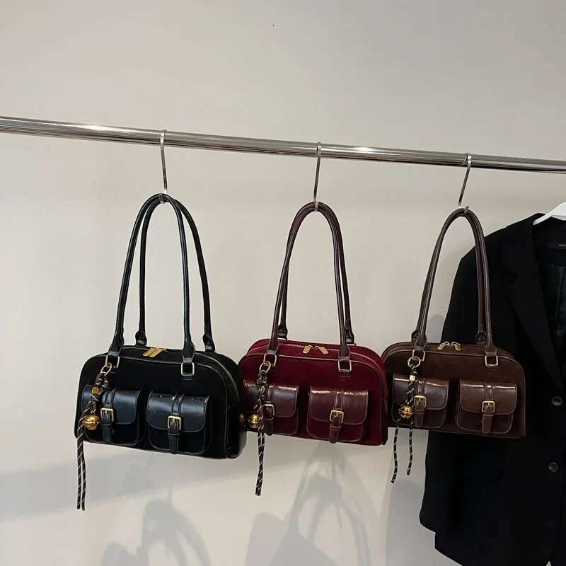 Women's Bags Double Pockets Small PU Leather Underarm Bags For Women Winter Y2k Fashion Shoulder Handbags Females Tote Bag Momei