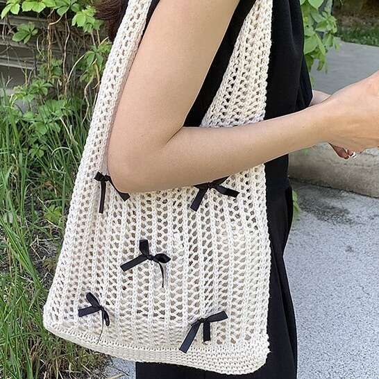 Lazy Wind Women's New Cute Bow Knitted Large Capacity Single Shoulder Underarm Bag