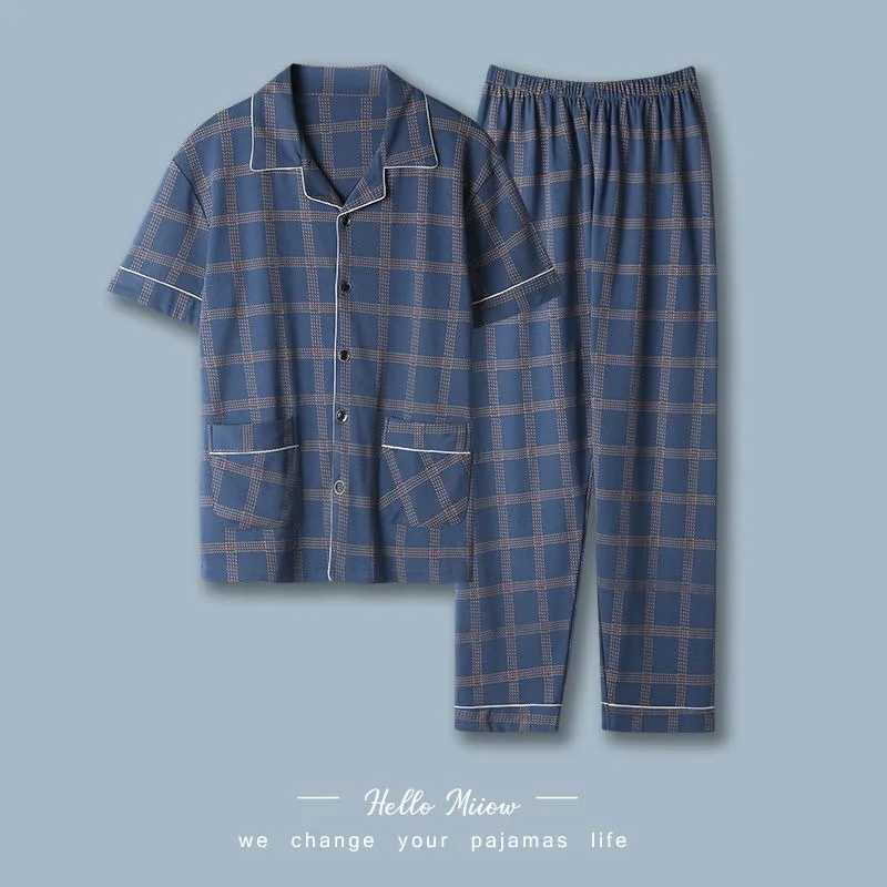 100% Cotton Button up Top and Pants Mens Plus Size Pajamas Loungewear Casual Simple Fashion Youth Sleepwear Homewear 2PCS SetXJ241227