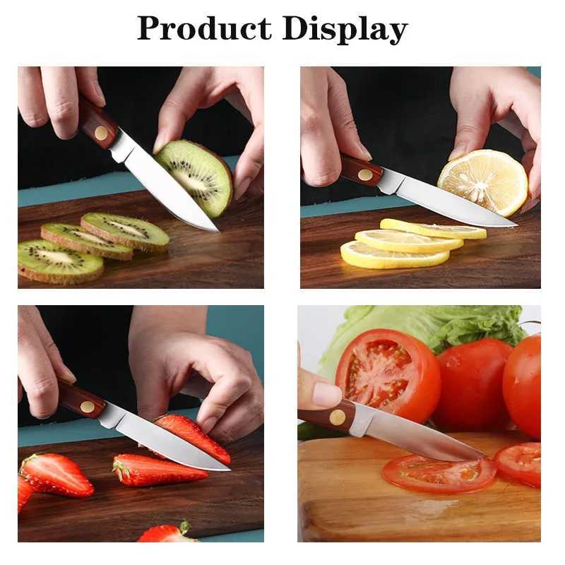 Stainless steel fruit cutting knife wooden handle folding knife household melon fruit vegetable knife pocket knife Y241227