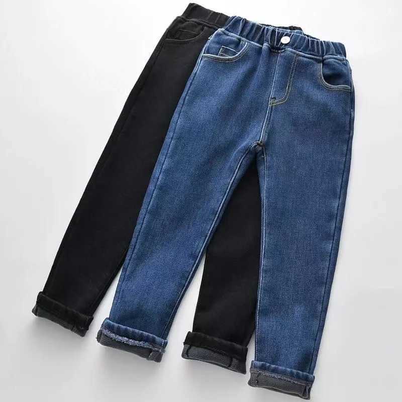 Velvet winter warm jeans suitable for girls boys autumn close-up clothing teenagers childrens clothing boys jeans W241227