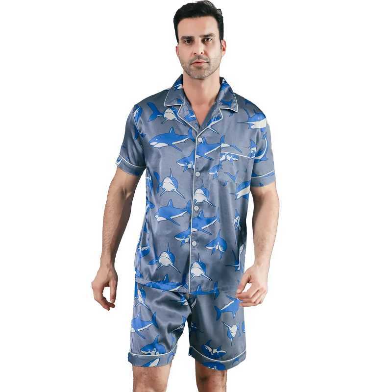 Mens pajamas short sleeved summer ice silk home clothing mens summer casual thin cardigan can be worn as a set home clothingXJ241227