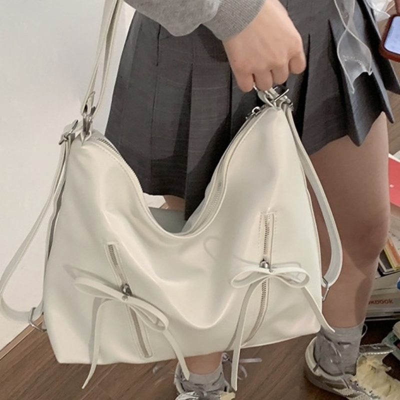 Shoulder Bags Cute Bow Underarm Bag PU Leather Designer Tote Solid Color Trendy Crossbody New With Zipper Satchel Purse For Women
