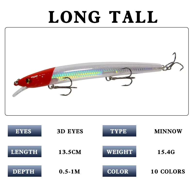 Artificial hard plastic fly bait 13.5cm long minow fishing lure with hooks