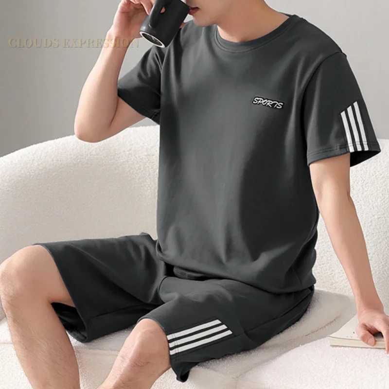 Summer Plus 7XL Knitted Pjs Short Sleeved Men Pajama Sets Male Pajamas Plaid Loungewear For Masculine Sleepwear Homewear FashionXJ241227