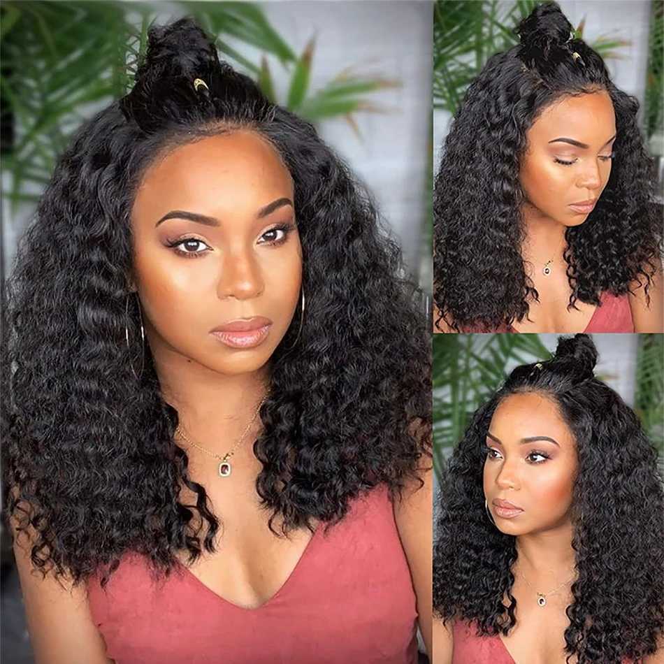 Wear And Go 13x4 Deep Wave Human Hair Short Bob Wigs For Women Ready To Go Glueless Kinky Curly Lace Front Wig Pre Cut No LaceXJ241227