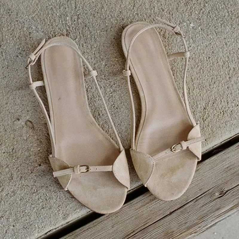 High Quality Womens summer new flat round head open toe hollow strap sandals fashion lightweight non-slip soft bottom sandals T241227