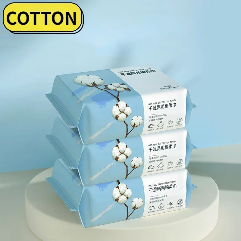 3Bags Set 300PCS Disposable Towel Cleansing Cotton Tissue Wet Dry Wipes Makeup r Pads Skincare Cloth Towel Napkin 241226