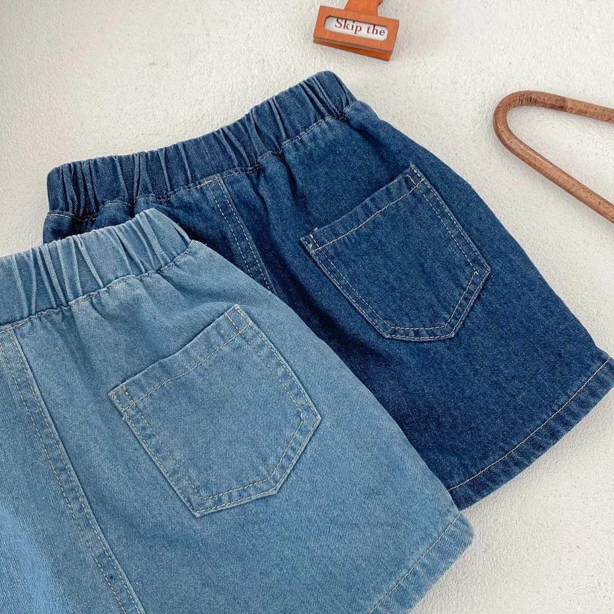 Popular Summer 2024 Preschool Girls Denim Shorts Solid Elastic Waist Briefing Muslim Childrens Girls Shorts with Pocket W241227