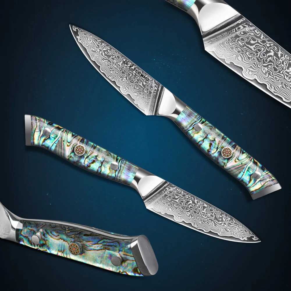 TURWHO 3.5-inch kitchen knife made of large horse leather steel Abalone shell handle Japanese carving and peeling knife kitchen tool Y241227
