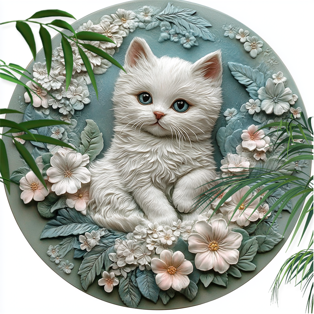 Ragged Cat - Personalized Pet Ornaments | Custom Circular Aluminum Decorative Paintings | Unique Pet Souvenir Tombstones