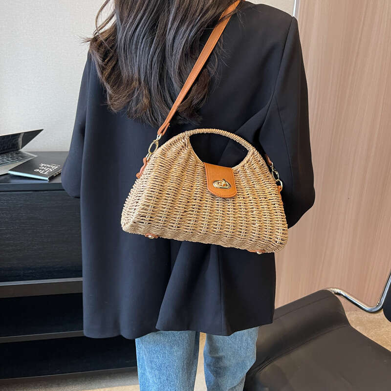 Handheld Straw Women In Spring And Summer, New Woven Crossbody For Leisure Vacation, Beach Shoulder Bag
