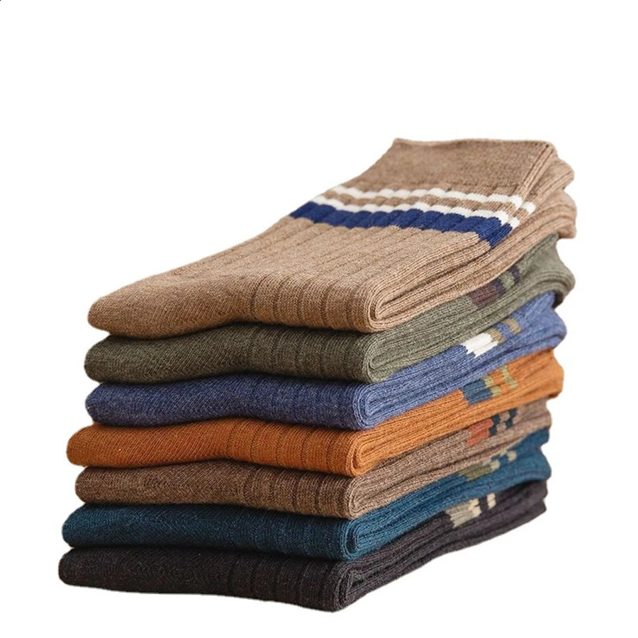 7 pairs of mens solid color long socks can be worn all year round with anti odor and sweat wicking patchwork striped 241227