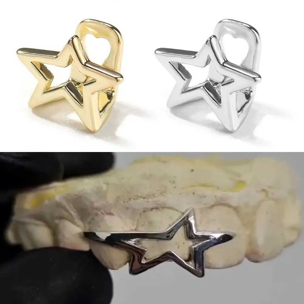 Copper Hip Hop Teeth Grill Silver Color Gold Color Single Clips Grill Punk Irregular Hollow Pentagram Star Top Bottom Grill W241227