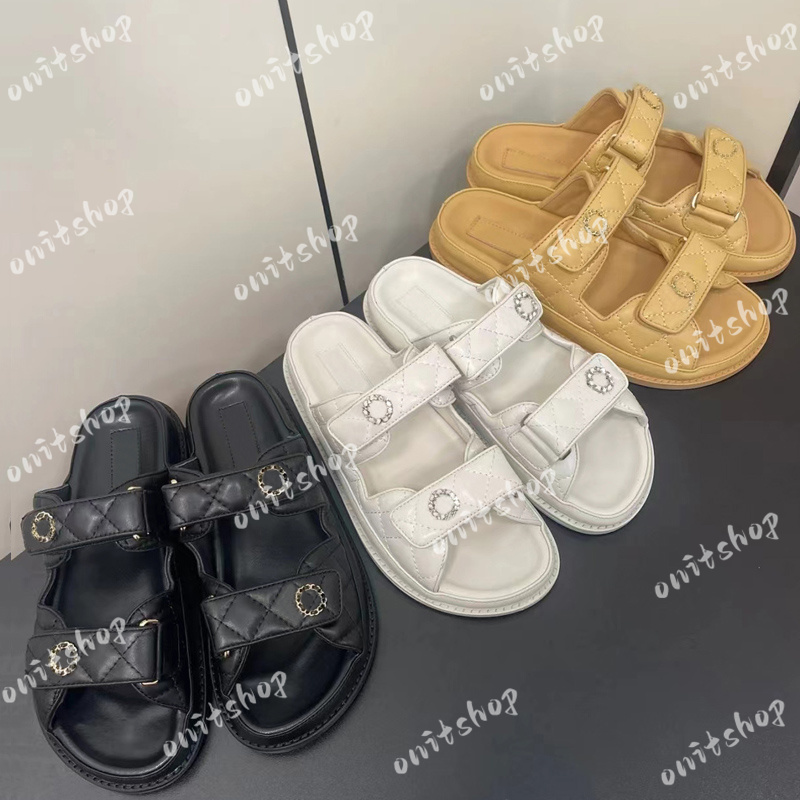 Dad Sandals designer slipper Women Sandals High Quality sliders Crystal Calf leather Casual shoes quilted Platform Summer Comfortable Beach Casual