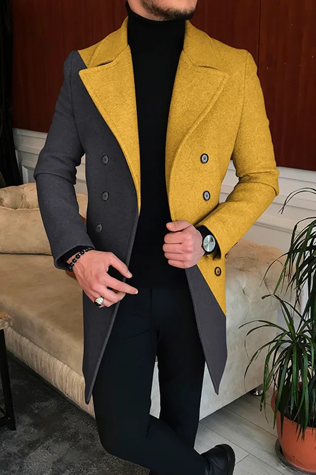 Fashion Mens Personalized Autumn Long Coat Printed Button Lapel Business Winter Jacket Casual Nylon Oversized Top 241220