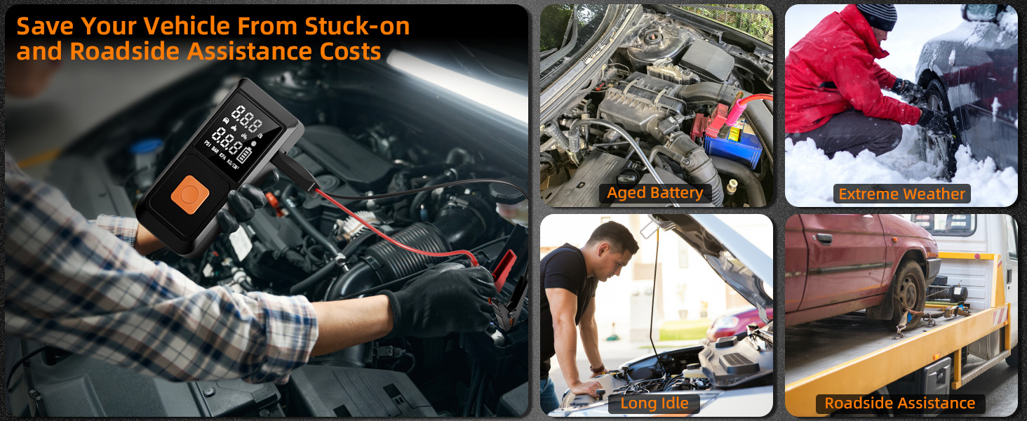 4000A 150PSI portable jump starter battery pack (up to 10.0L gas /8.0L diesel), 12V jump starter for car battery, with large LCD screen and flashlight