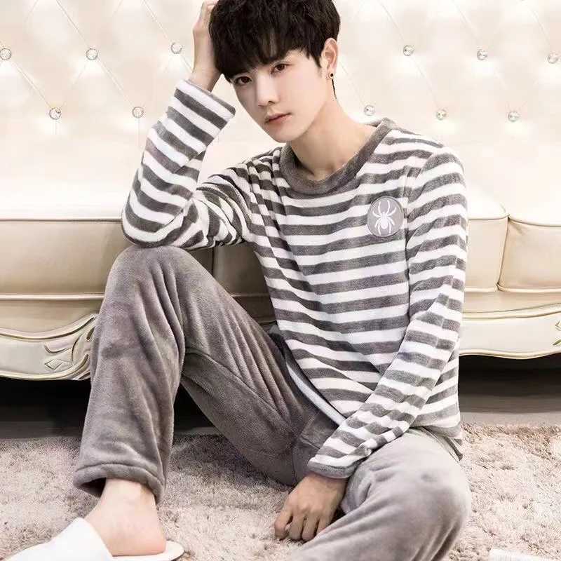 Mens Pajamas Fall and Winter Coral Fleece Thickened Padded Plus Size Cartoon Teen Flannel Home Wear Winter Sleepwear HomewearXJ241227