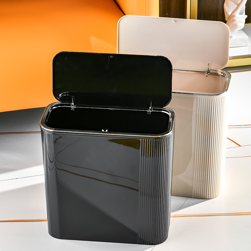 Solid-Color Slotted PET Waste Basket with Secure Lid Eco-Friendly Rubbish Container for Kitchen and Bathroom
