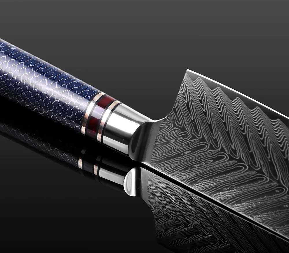 XITUO 8-inch Chef Knife Damascus Steel VG 10 Sharp Chop Vegetables Blue Resin Honey CB Handle Household Kitchen Knife Y241227