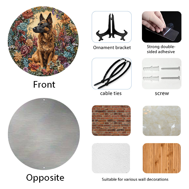 Customizable German Shepherd Pet Ornaments | Circular Aluminum Decorative Paintings | Unique Souvenir Tombstones