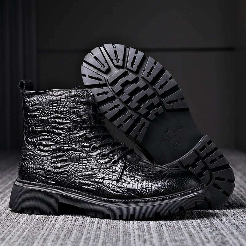 Grain Cow Leather Martin Boots Fashion Men Ankle Boots Genuine Leather Casual High-top Men Boots Winter Boots 241226