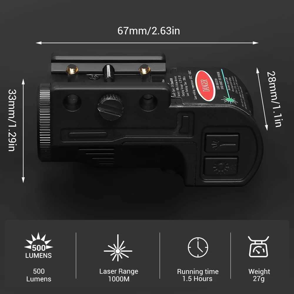 Tactical Weapon Gun Light Laser Flashlight Combo Combat 500 Lumens Flash Light Pistol Light with Laser for Handgun Rifle ShotgunW241227