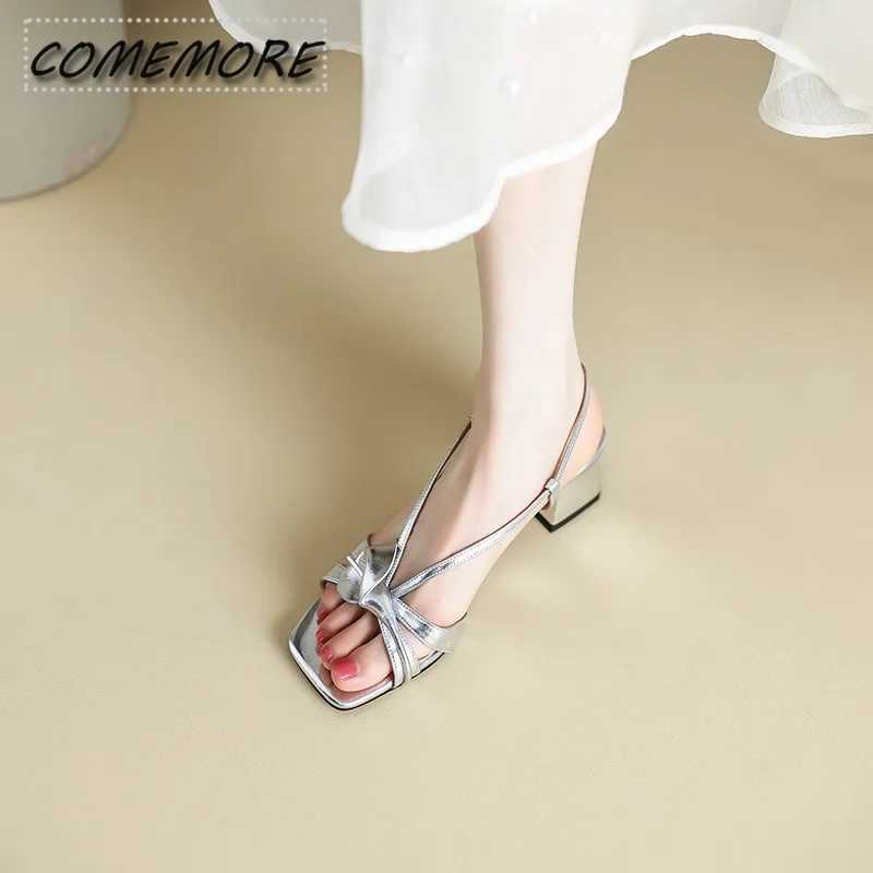 High Quality Summer Ladies New Fashion Square Head Thick Heel Elegant Medium Heel Sandals Womens Designer Wedding Shoes Open Toe Sandal T241227