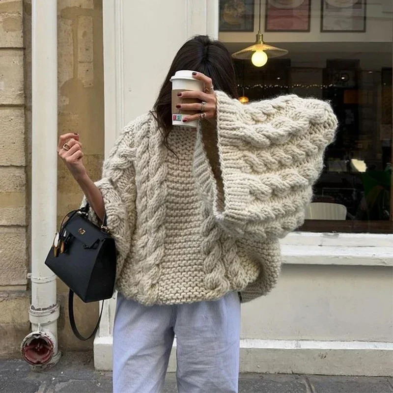 Fashion Knitted Women Sweater Loose High Neck Long Sleeve Female 2024 Autumn Winter Oversized Lady Pullovers Outwear 241223
