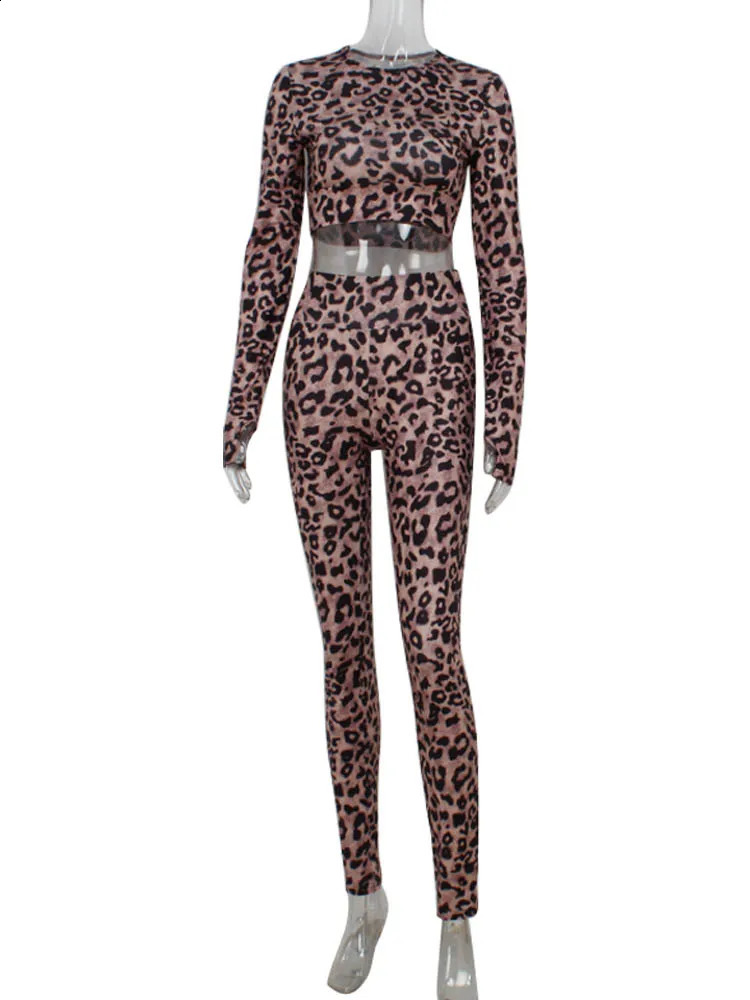 CNYISHE Leopard Printed Basic Casual Suits Sexy Club Women Sets Long Sleeve O Neck Sheath Fashion Female 2 PiecesTopsPants 241224