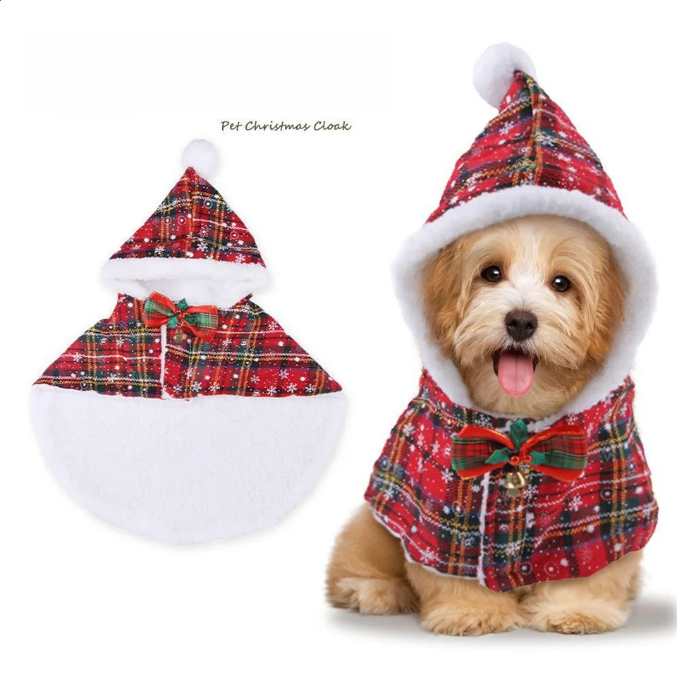 Christmas Cat Hoodie Warm Cloak Outfit for Small Dogs Cats CostumeCoat Clothes Pet Santa Cosplay Costume Dog Soft Plush clothes 241225