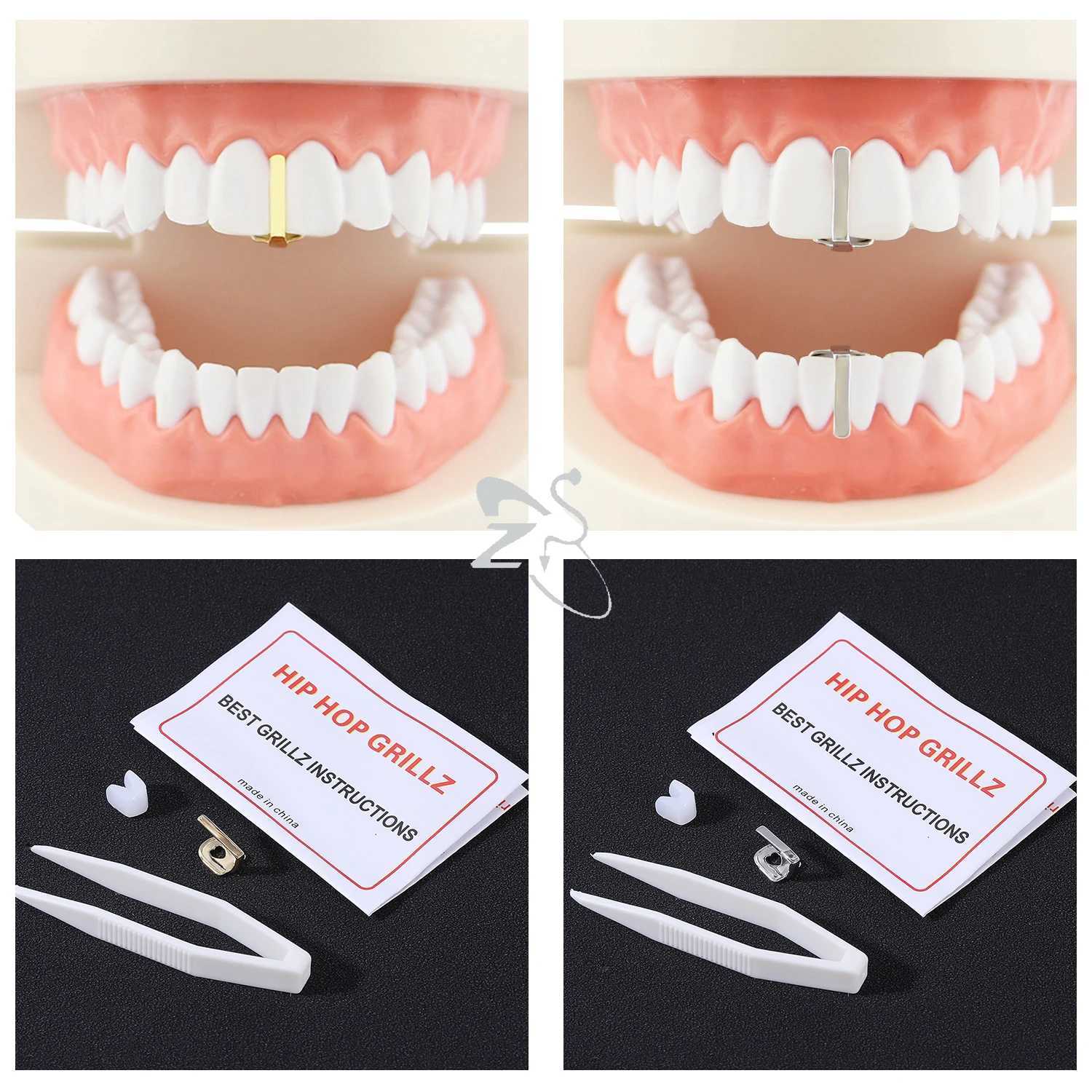 ZS 18K gold-plated Grillz cross shaped crystal gold G Grillz Hip Hop top and bottom teeth C Bling Grill Tren Open Fang W241227