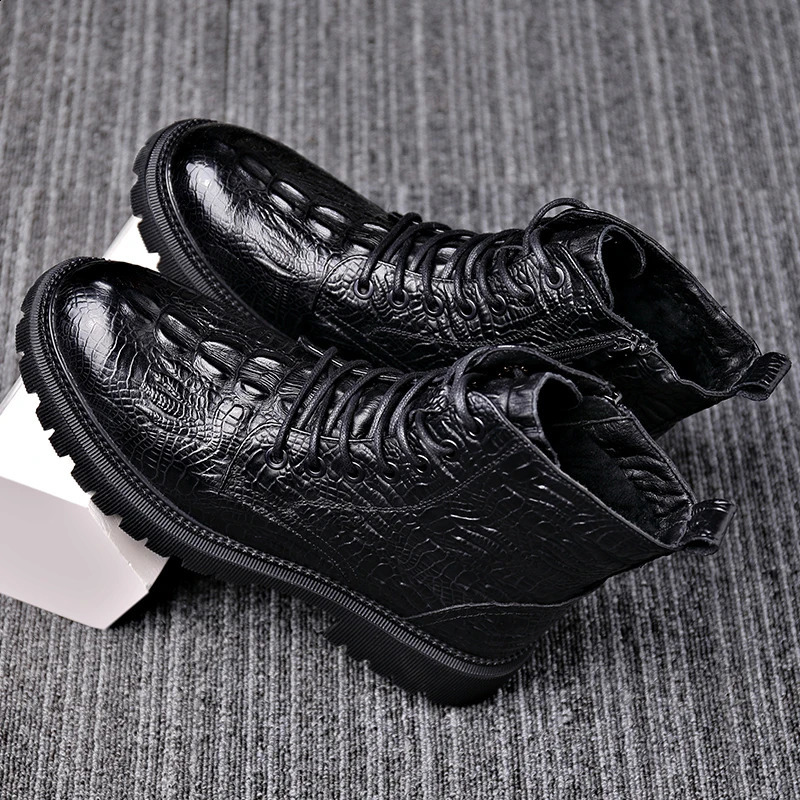 Grain Cow Leather Martin Boots Fashion Men Ankle Boots Genuine Leather Casual High-top Men Boots Winter Boots 241226