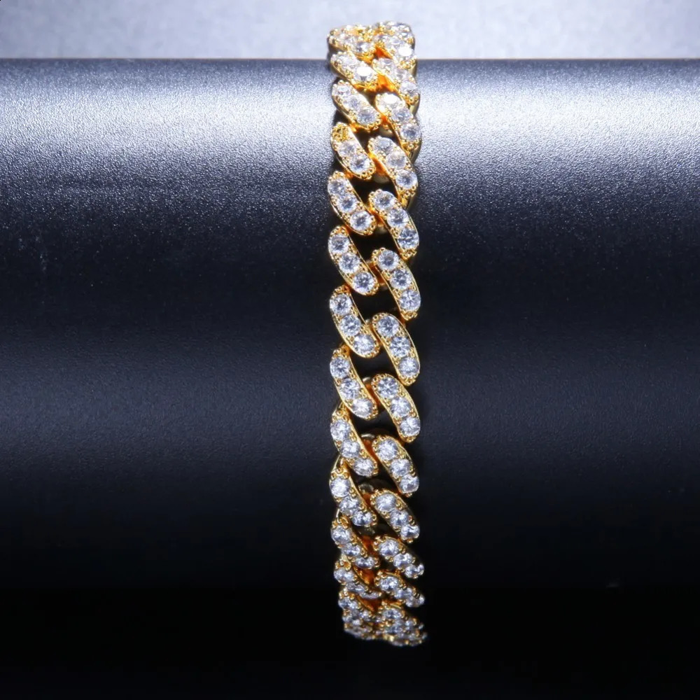 UWIN 9mm Iced Out Cuban Link Bracelet Zircon Hip Hop Fashion Punk Chain Bling Charms Jewelry 241227