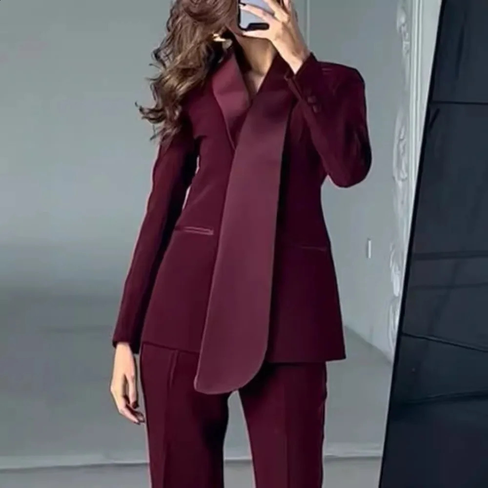 TWOTWINSTYLE Solid Two Piece Sets for Women Lapel Long Sleeve Tunic Coat High Waist Pant Slimming Sets Female Fashion 241224