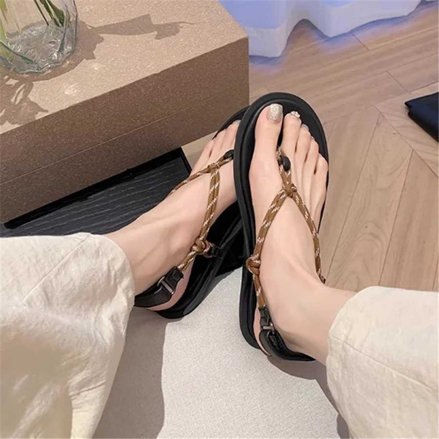 High Quality Rope Women Sandals Ladies Casual Flat Shoes Summer Beach Flats Womens Sandals New Holiday VaCATion Flip Flops T241227