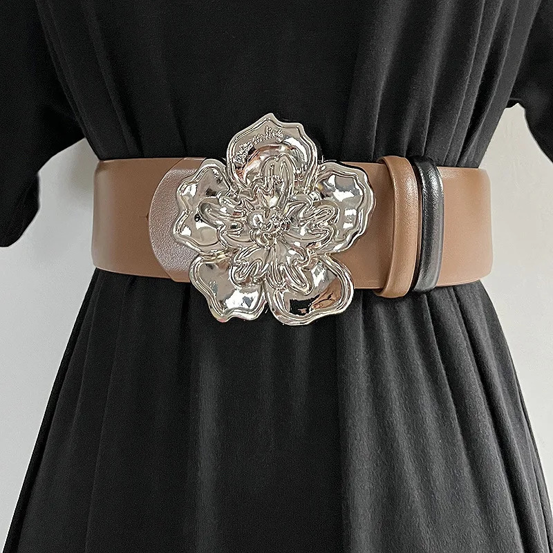 ladies wide belt elastic vintage buckle leather wide fashion wild pin buckle womens belt waist seal belt 241226