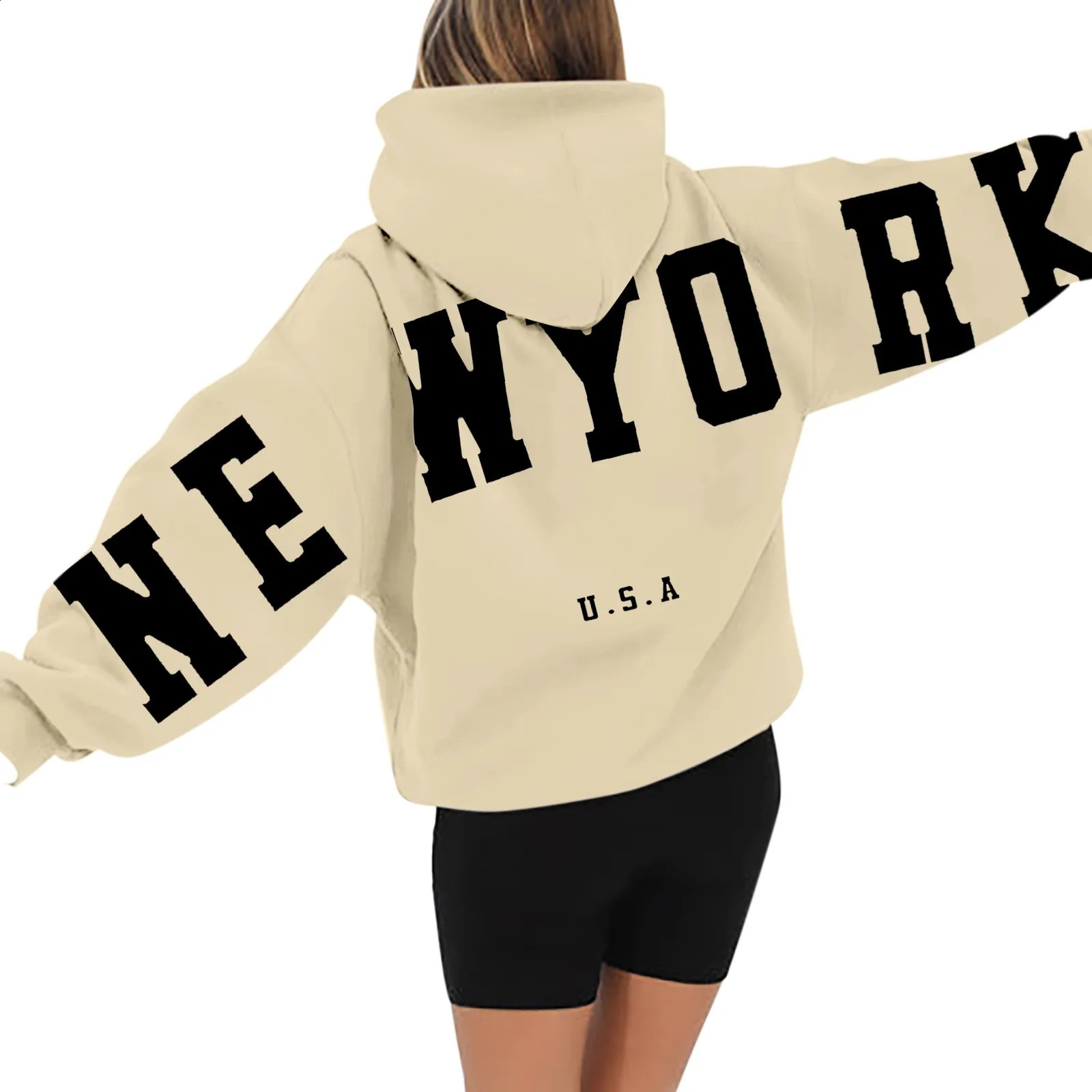 Sweatshirt Workout WomenS Long Sleeved Zipperless Back York USA Printed Hoodie Hip Hop Fashion Couple Clothes 241223