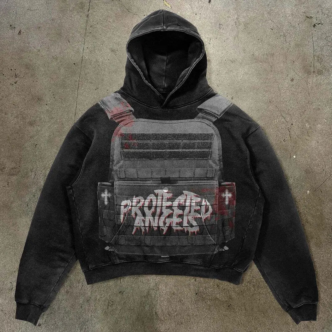 bulletproof vest printed hoodies women fashion streetwear trend pullover sweatshirt fleece oversized hoodie y2k clothes 241224