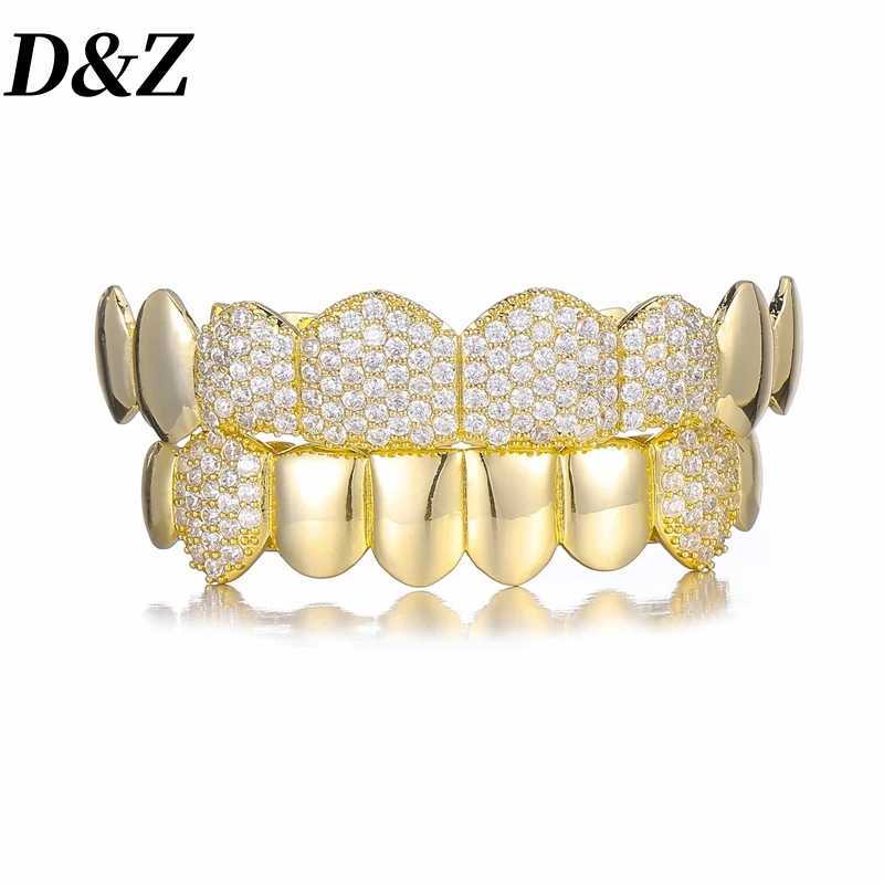 D Z Hip Pop New Fashion Gold Silver Color Teeth Grills For Men d Out CZ Stones Dental Mouth Teeth Grillzs Rper Bo Jewelry W241227