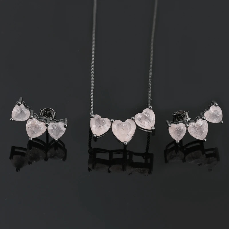 ranos Fusion Stone Jewelry Sets Blue Heart Pedra Earrings Necklace Sets Bijouterie for Fashion Womens Jewelry Gift SFX001802 241226